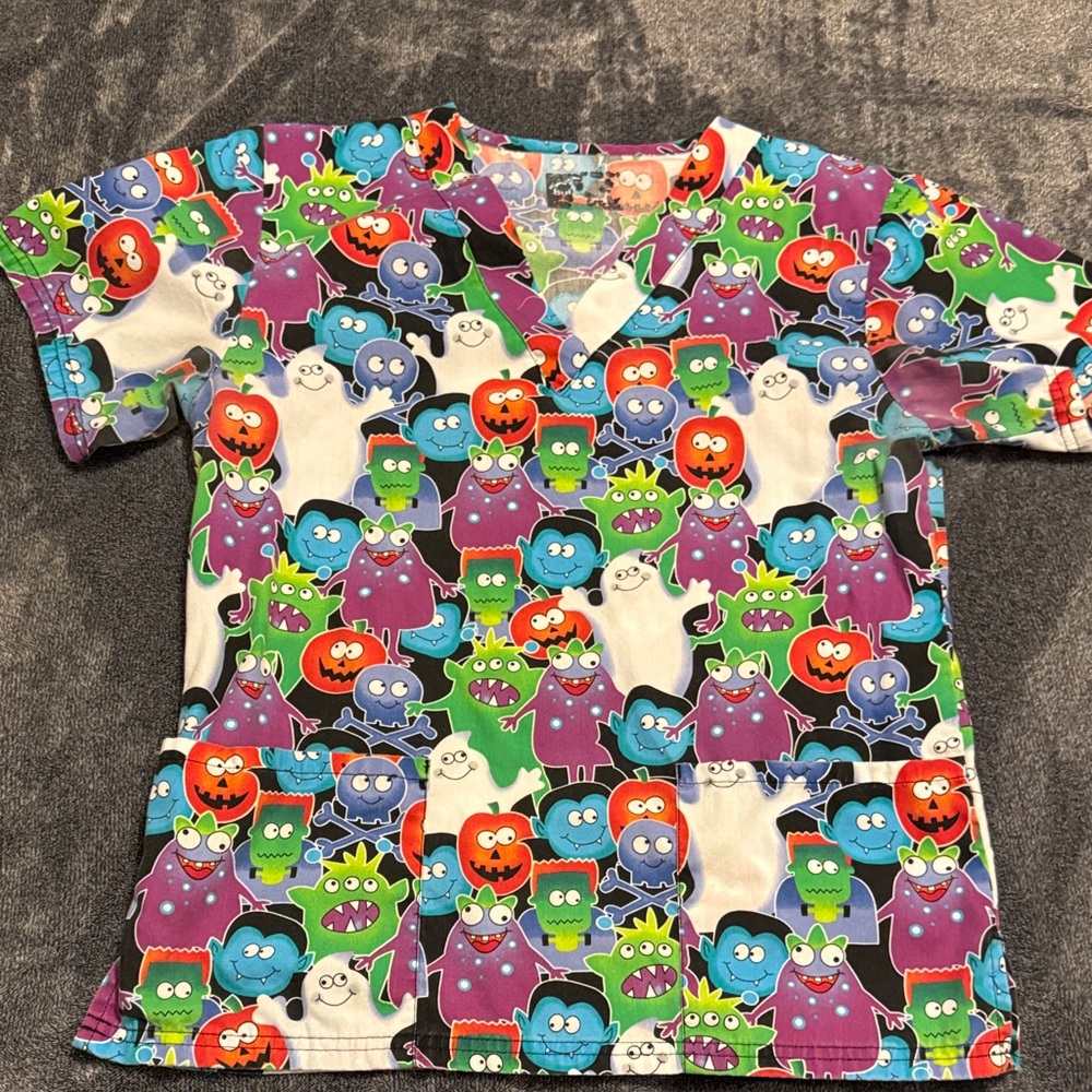 Halloween Cartoon Character Scrub Top